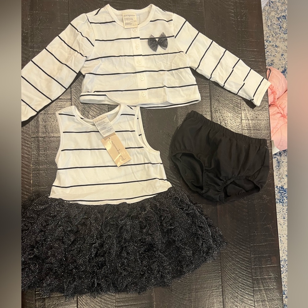 First Impressions Black and White Striped Formal Dress Set